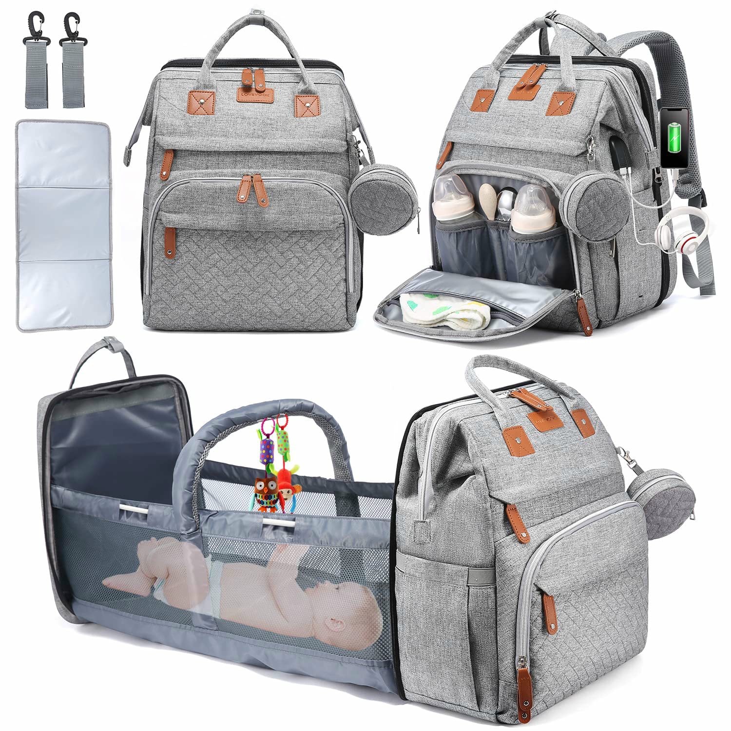 All-in-One Diaper Bag / Nappy Bag with Fold-Out Changing Station
