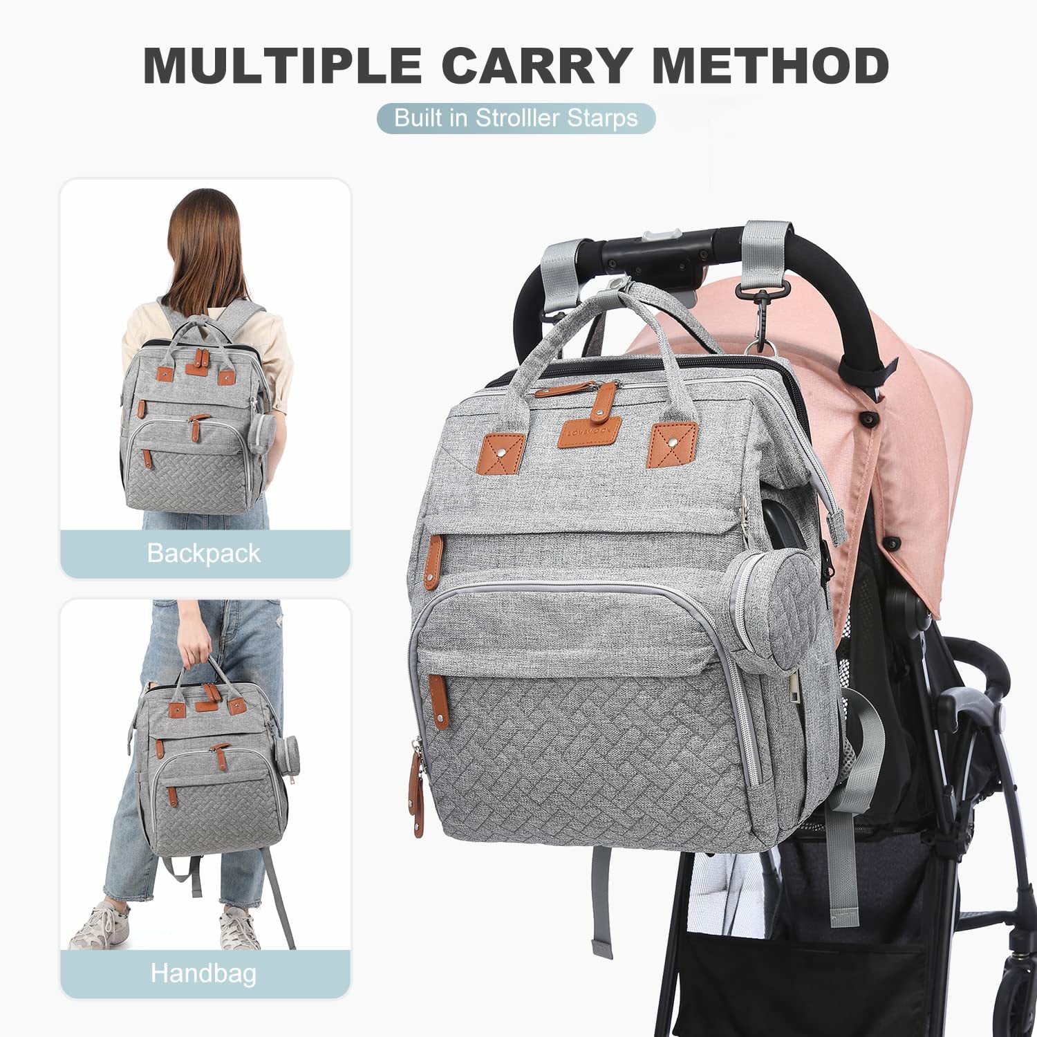 All-in-One Diaper Bag / Nappy Bag with Fold-Out Changing Station
