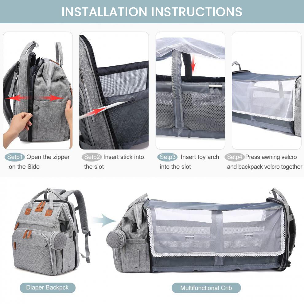 All-in-One Diaper Bag / Nappy Bag with Fold-Out Changing Station