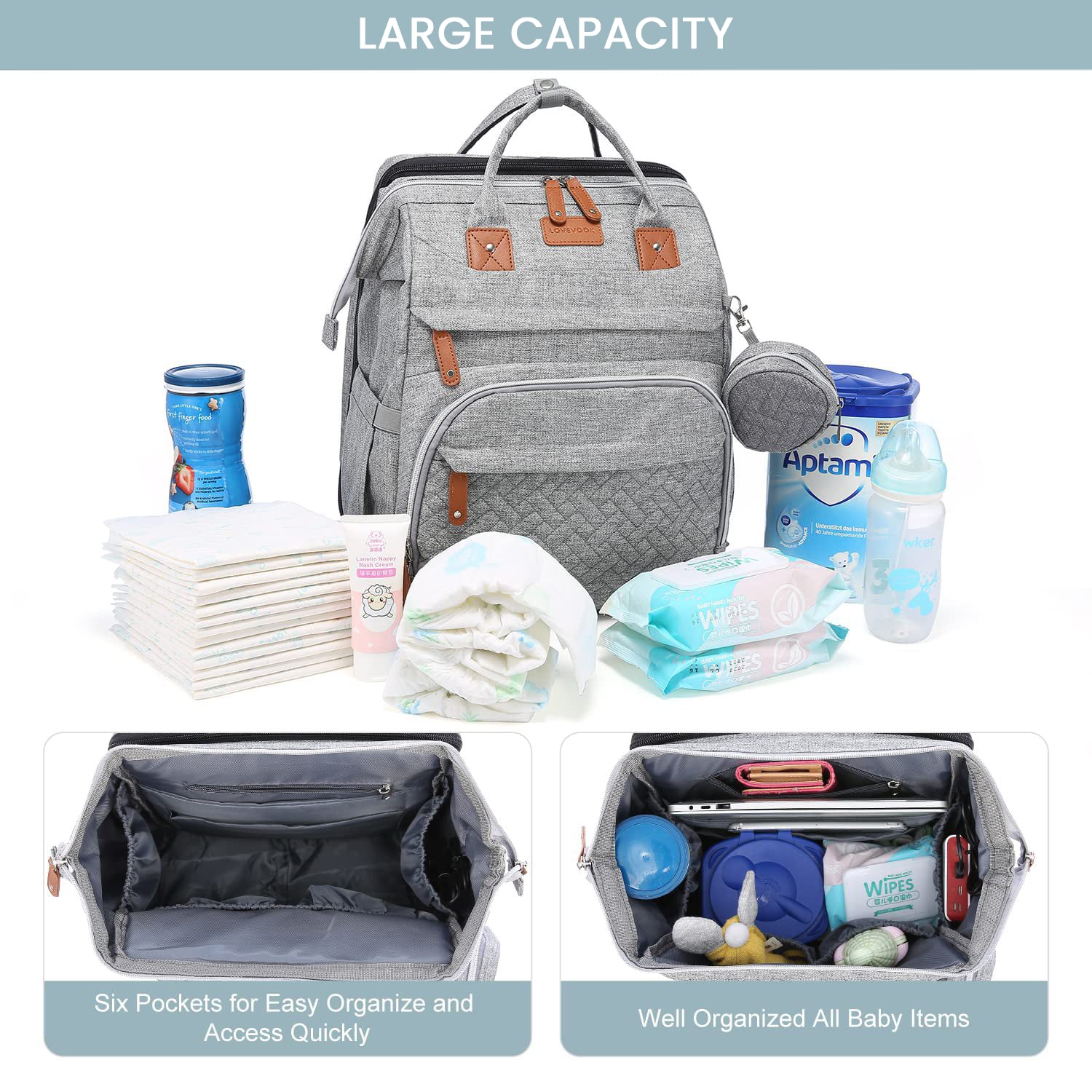 All-in-One Diaper Bag / Nappy Bag with Fold-Out Changing Station